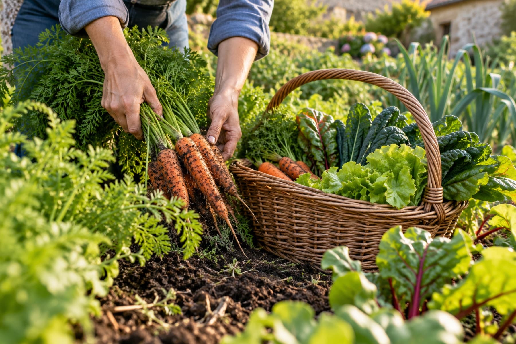 Récolte de légumes frais dans un potager
