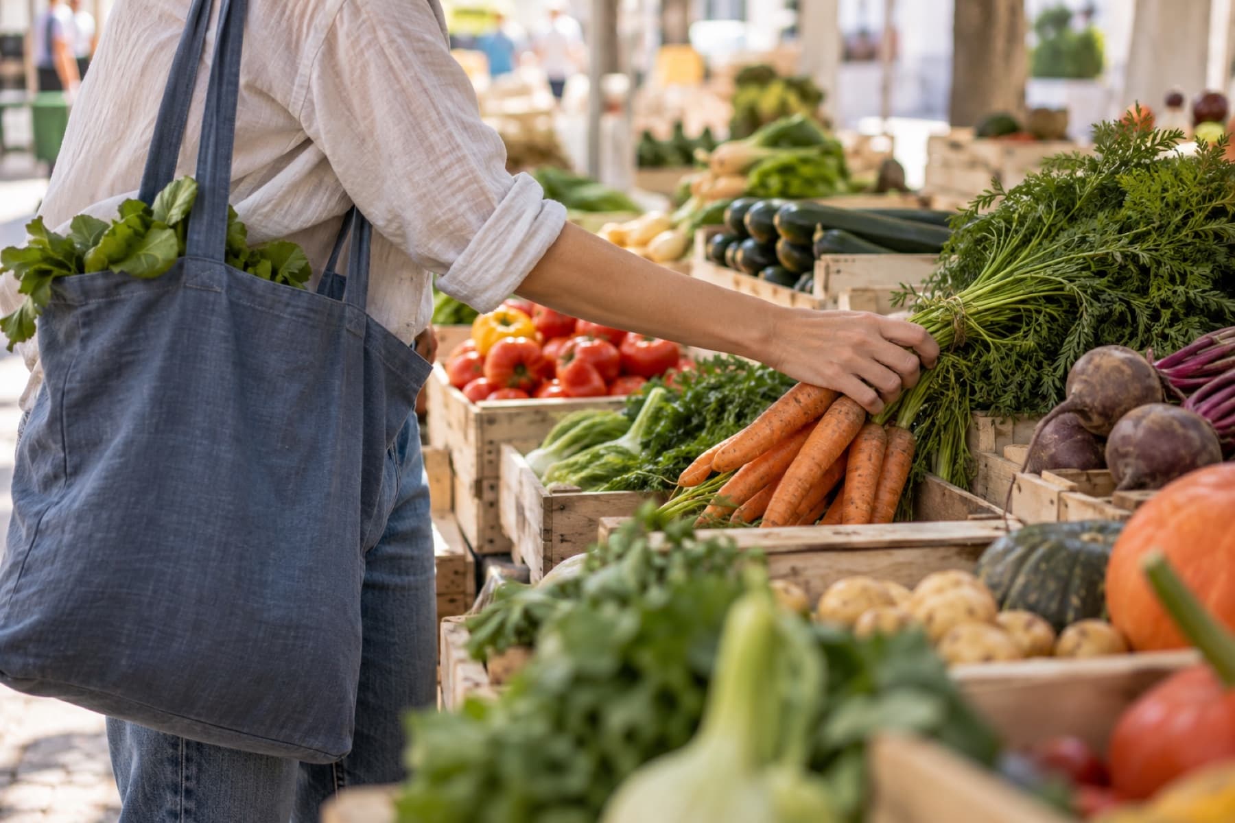 Choix de produits frais et de saison au marché